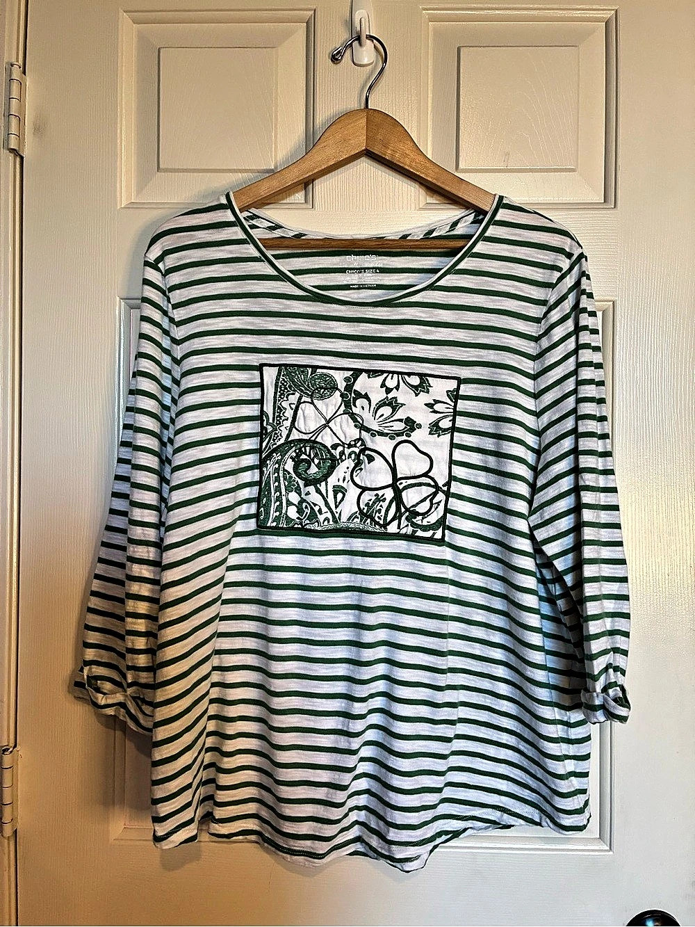Chico's The Ultimate Tee Striped Tunic Green & White Size XL (4)